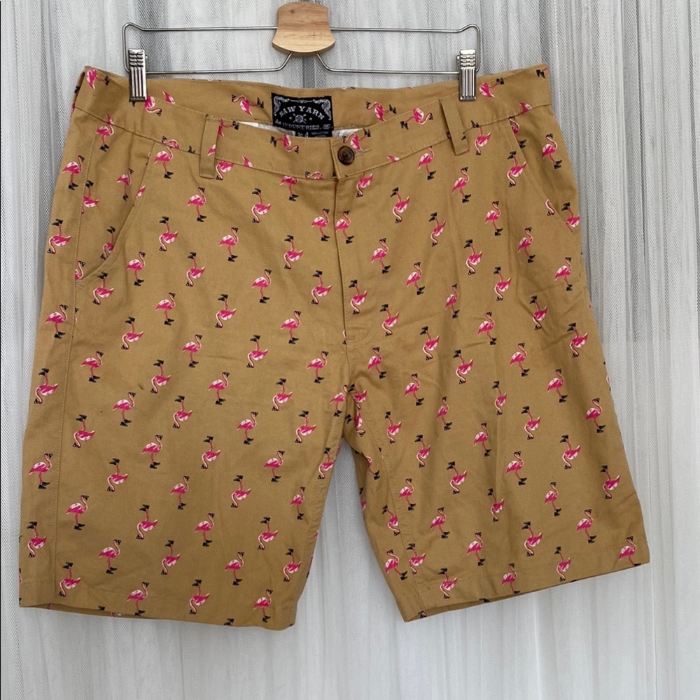 Raw Yarn Industries Tan and Pink Flamingo 100% Cotton Shorts Size 36